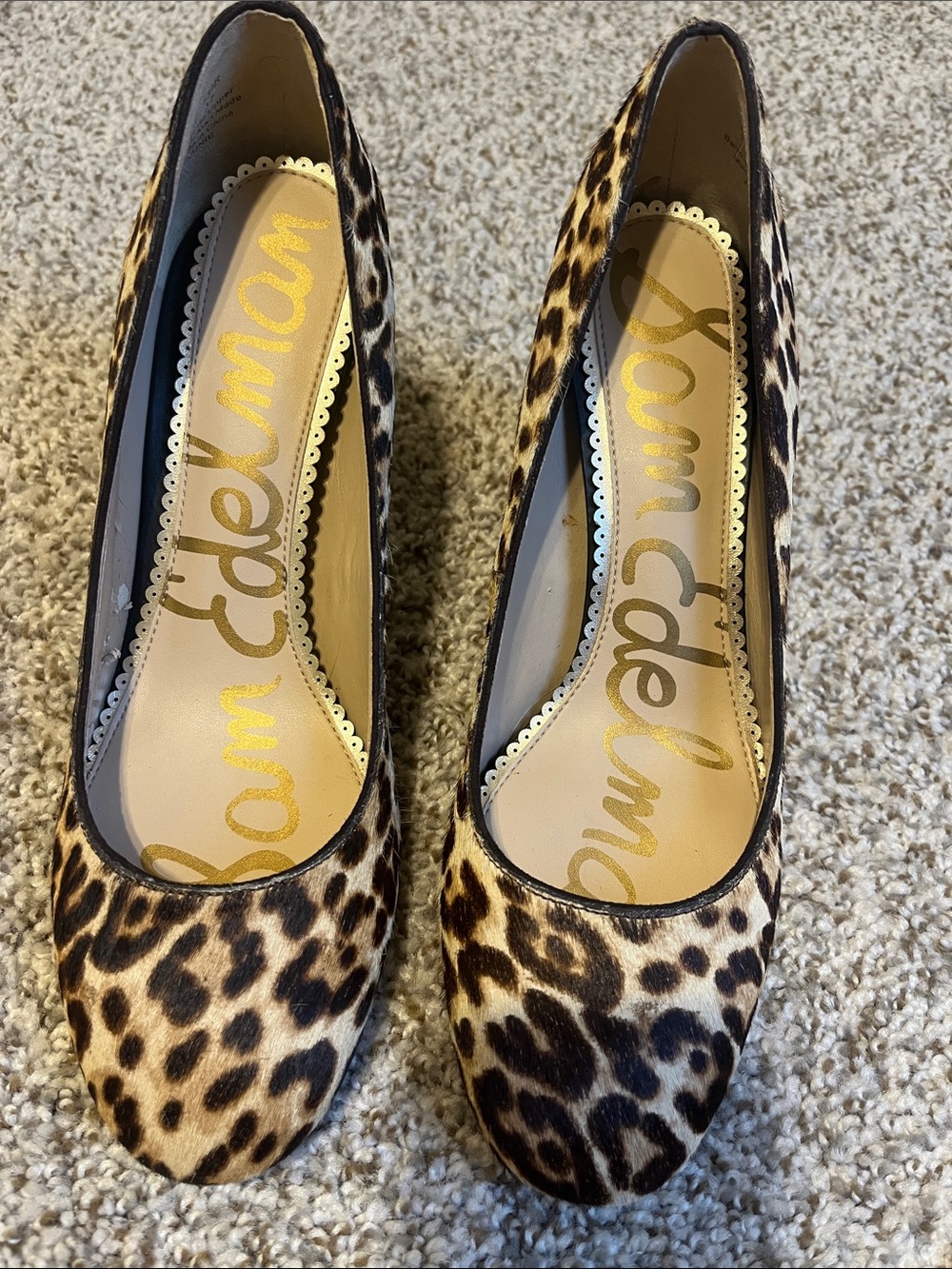 Sam Edelman “JUNIE” Leopard-Print Block Heel Pumps - Tan/Black - Picture 2 of 8